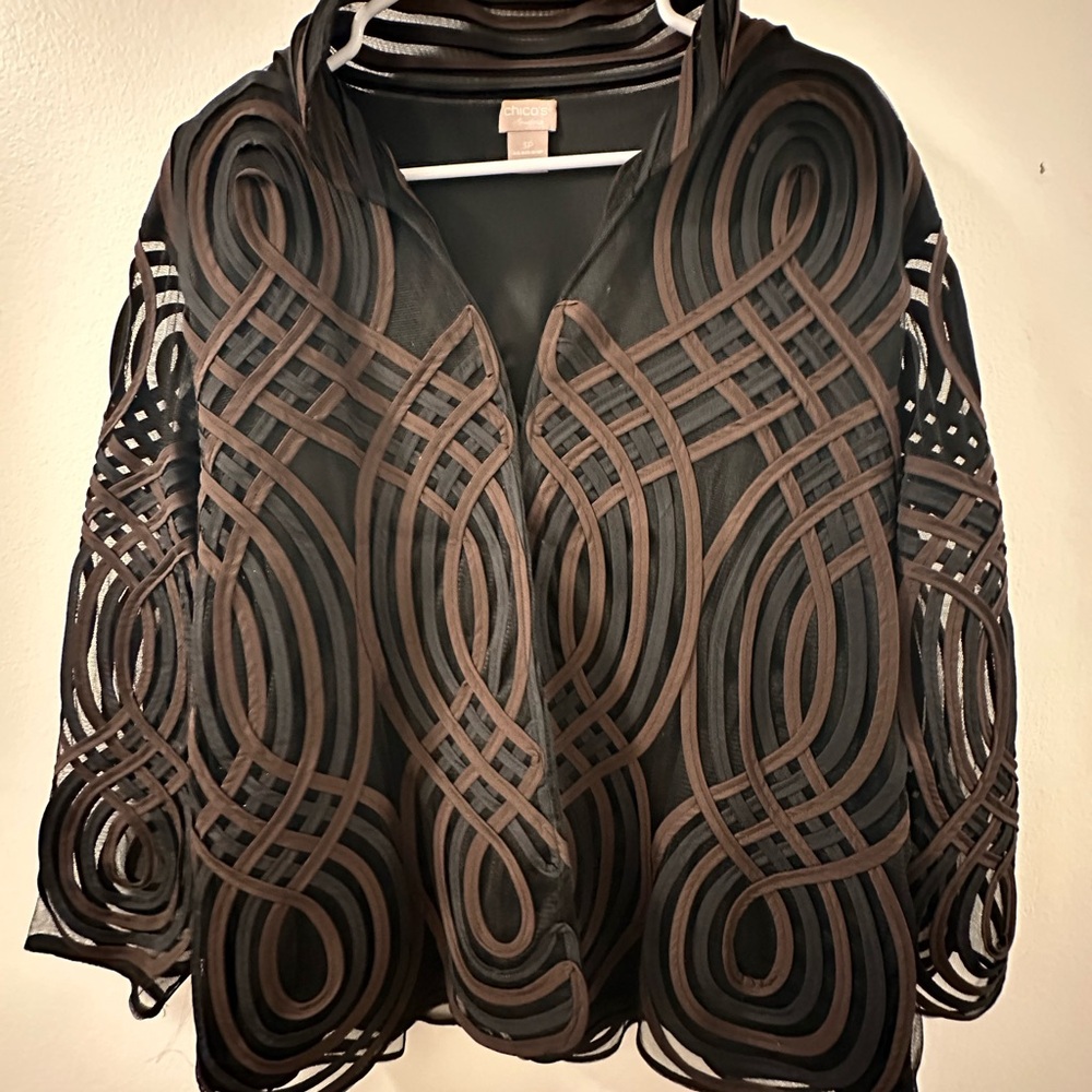 Chico’s Travelers Collection Black and Brown Mesh Jacket 3P XL Petite